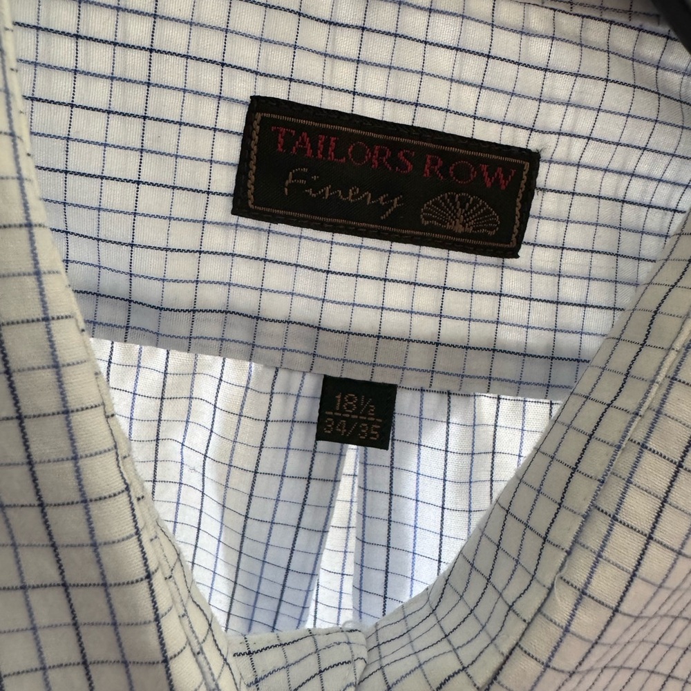 #17 MENS EUC TAYLORS ROW FINERY 18 1/2 34/35 BUTTON DOWN WHITE BLUES - Picture 3 of 3